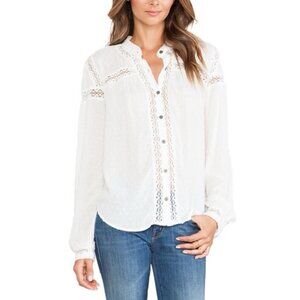 Free People Revolve Every Day Girl Swiss Dot Button Shirt Crochet Small Boho